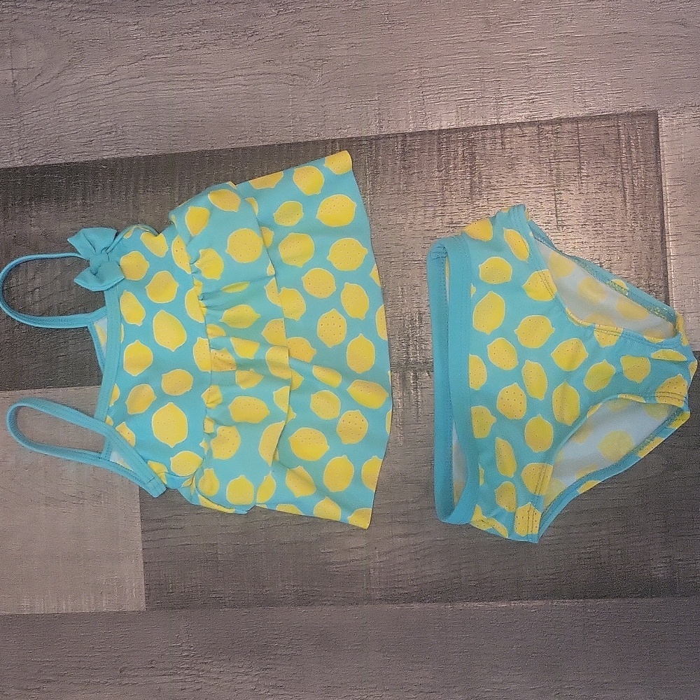 Blue and Yellow Polka Dot Swimsuit Set